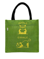 JUTEKA Printed Eco Friendly Jute Bag with Zipper Closure and Premium Cotton Handles for Lunch, Grocery, Tiffin, Office, Shopping
