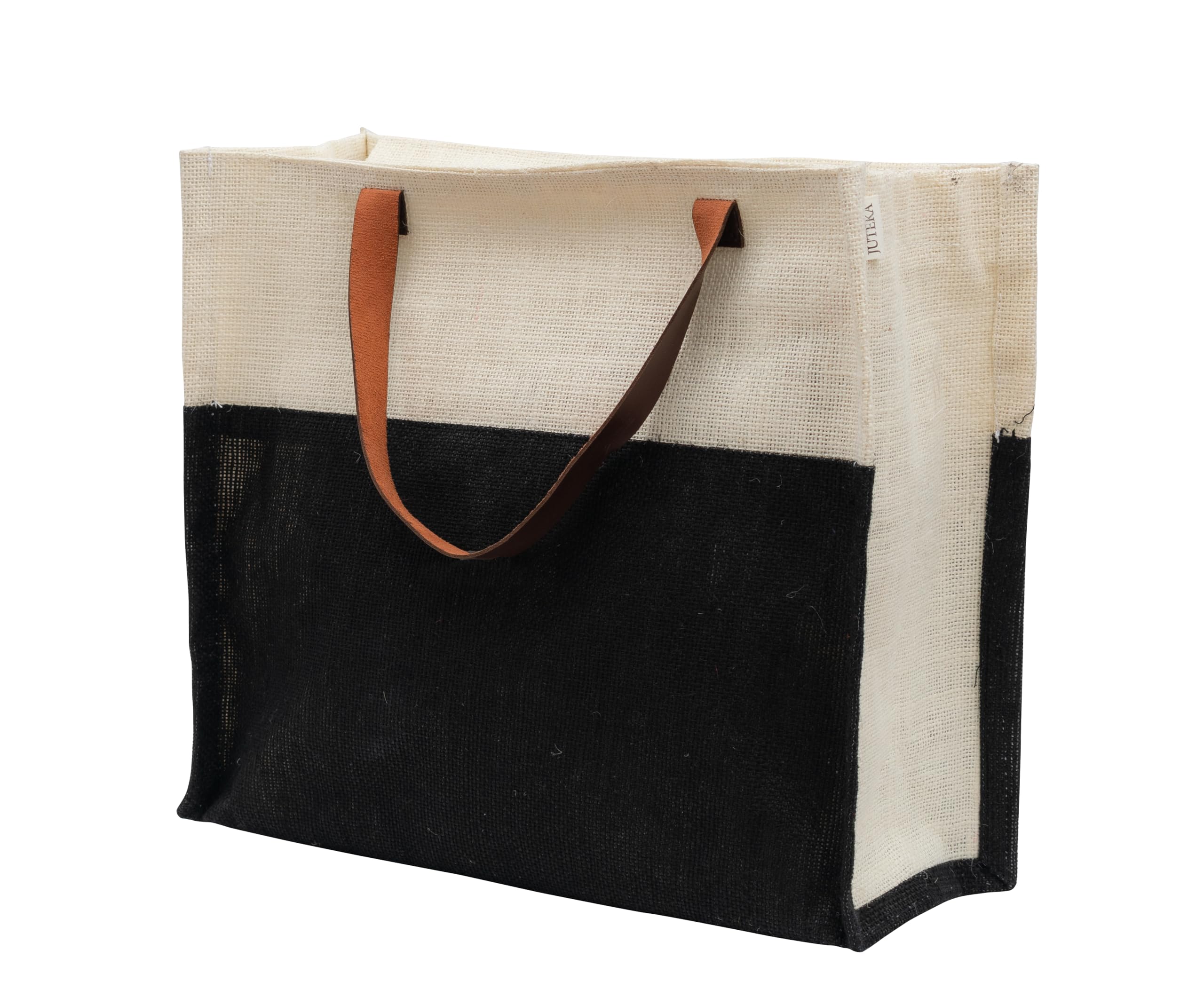 JUTEKA Stylish, Black,Durable, Multipurpose Hand Bag for Lunch, Shopping, Eco Friendly Jute Bag with Leather Handles……