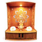 Devson™ Beautiful Wooden Temple | MDF Pooja MANDIR for Home and Office use with LED SPOT Light | Engineered Wood Pooja Stand with Storage Shelves | Size - H 15.5 x L 12.5 x W 9 inch | 12LIT