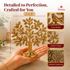 GoDivinely Certified 100% Pure Brass Kalpavriksha Tree Showpiece with 4 Birds (6 Inch) | Tree of Life Brass Decoration for Home, Vastu Decor, Housewarming Gift, Free Vastu Yoga eBook, 30 Days Warranty