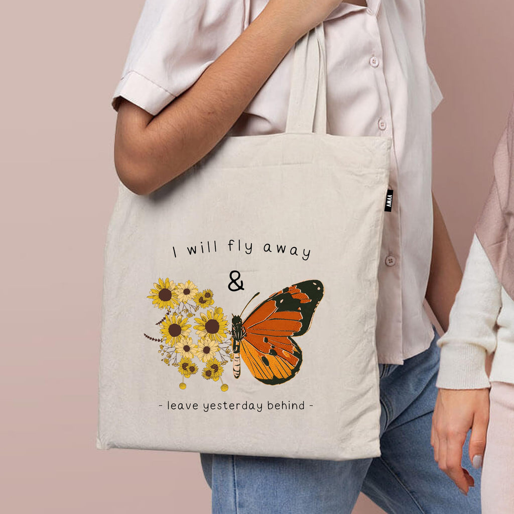VVWV Tote Bag | 100% Organic Cotton Shopping | Grocery | Tote Bag Women Office College Grocery Vegetable Bags Market, Canvas Tote Bag 15kgs Capacity 13 x 15.7 Inch (Butterfly)