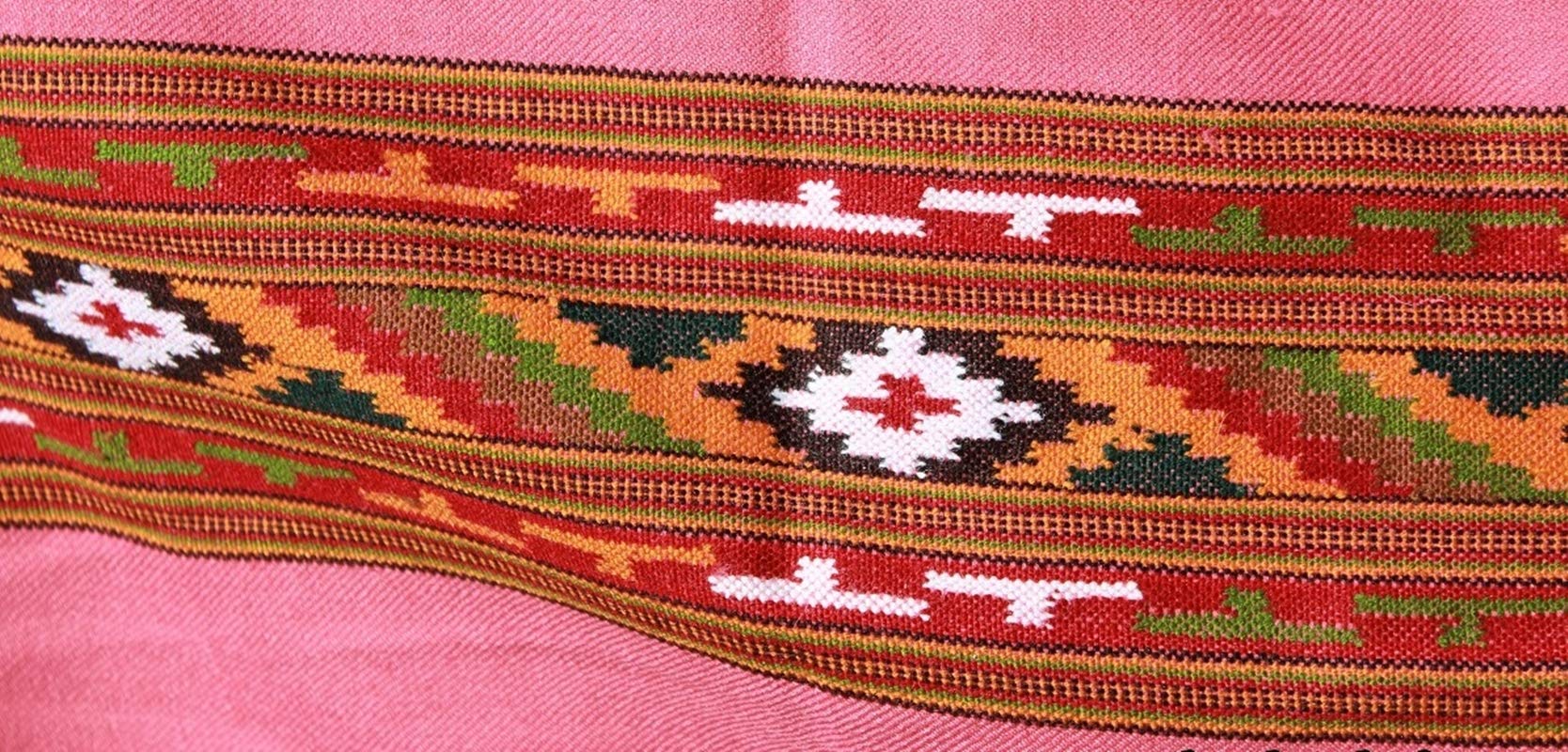 HImalayanKraft Hand Woven Kullu Handloom Woolen Shawl Pink Colored with Beautiful Kullu Weaving Designed for Women and Girls.