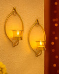 Homesake® Wall Candle Sconce Set of 2 with Glass Hurricane & Free Tealight Candles | Iron Wall Mounted Candle Holders for Living Room, Bedroom, Hallway, Home Decor | Eye Design, Yellow Gold & Black