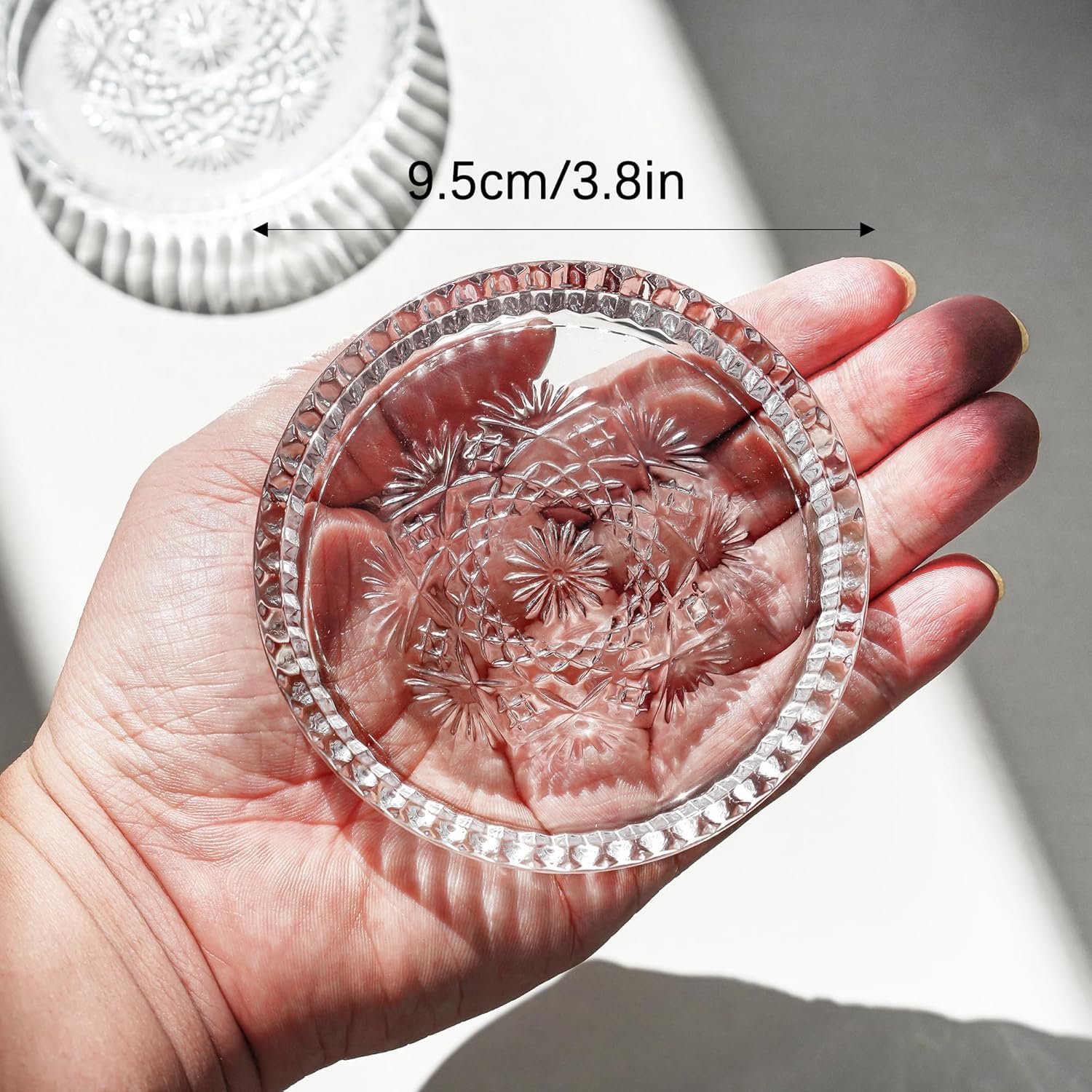 FUNKYFINDS Candle Plate 3.8 Inch Glass Candle Holders for Pillar Candles Candle Coaster Holder Round Candle Stand for Table Centerpieces, Wedding, Party, and Home Decor (Set of 2)