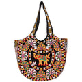 Craft Trade Women's Cotton Tote Bag with Zip 46x30x12 Cm Embroidered Shopping Bag Elephant Design - Black