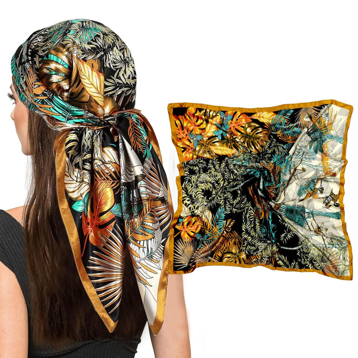 PALAY Stylish Satin Head Scarf for Women, 35 In Silk Wrap