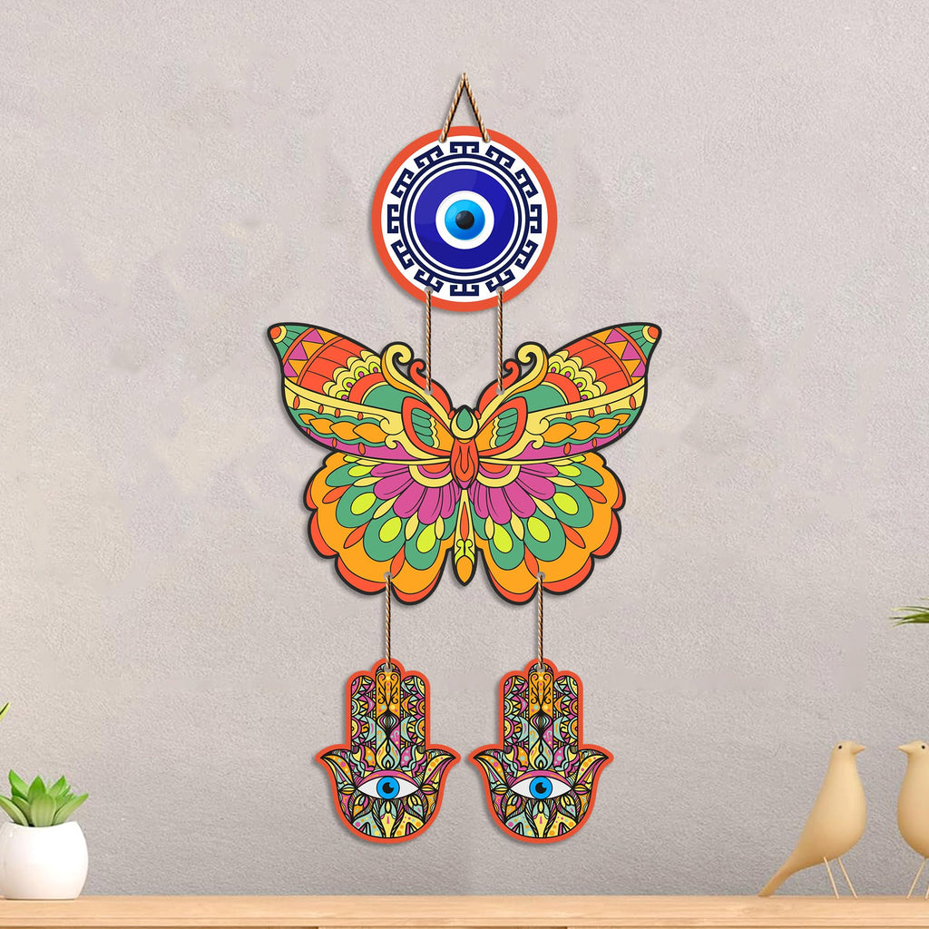 Artvibes Butterfly Evil Eye Wall Hanging for Home Entrance | Lucky Charm MDF Wall Decor | Boho Vastu Wall Art for Living Room | Bedroom | Office & Main Door | Gift Item (WH_8582N)