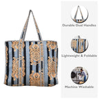Cotton Quilted Tote Bag for Women, Jungle Print Handbag, Reusable Shoulder Bag with Dual Handles, Lightweight Travel Shopping Tote, Large Capacity Everyday Carry Bag - (Grey tiger bag, 18×18 In)