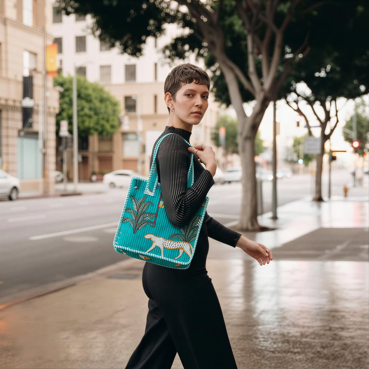 Cotton Quilted Tote Bag for Women | Lightweight Reusable Shoulder Handbag | Durable Eco-Friendly Shopping Bag | Large Capacity Travel, Office & Daily Use Carry Bag | Stylish Utility Tote (Teal )