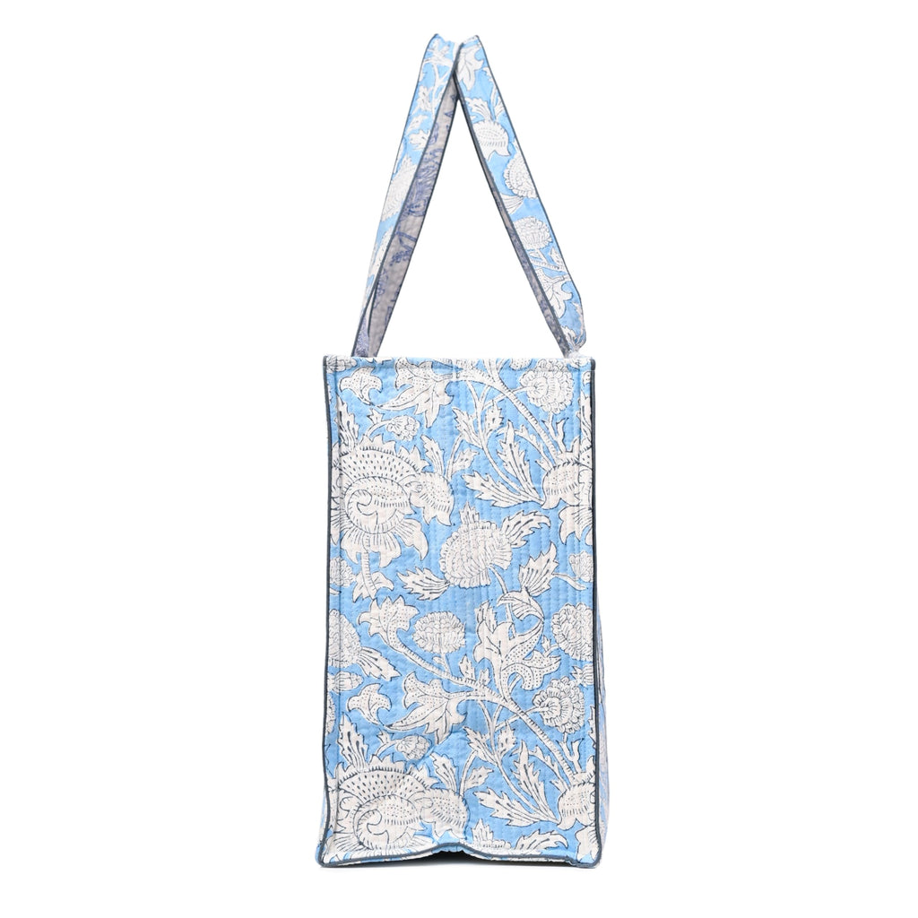 BLOCK N STYLE Cotton Printed Tote Bag, Hand Bag | Quilted Hand Printed Women's Carry Bag, Shopping Tote Bags | Ecofriendly Cotton Tote Bags, Comfortable and Trendy Design (Sky Printed 3)