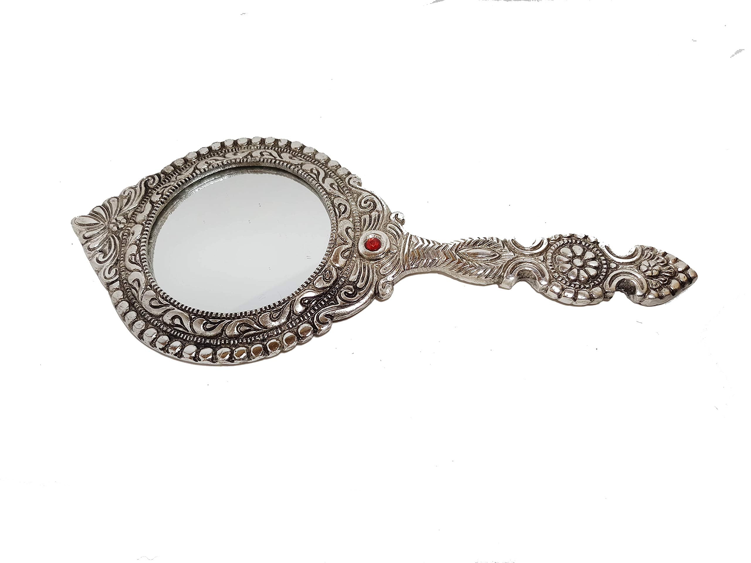 Prince White Metal Ladies Hand Mirror Silver Color