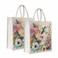 Sangra Canvas Reusable Bags for School, College, Lunch Bag for Office for Men and Women, Grocery Shopping Bag, Multi-Purpose Bag, Sturdy Handle With Zipper Lock (Pack of Two) (Painted Birds)