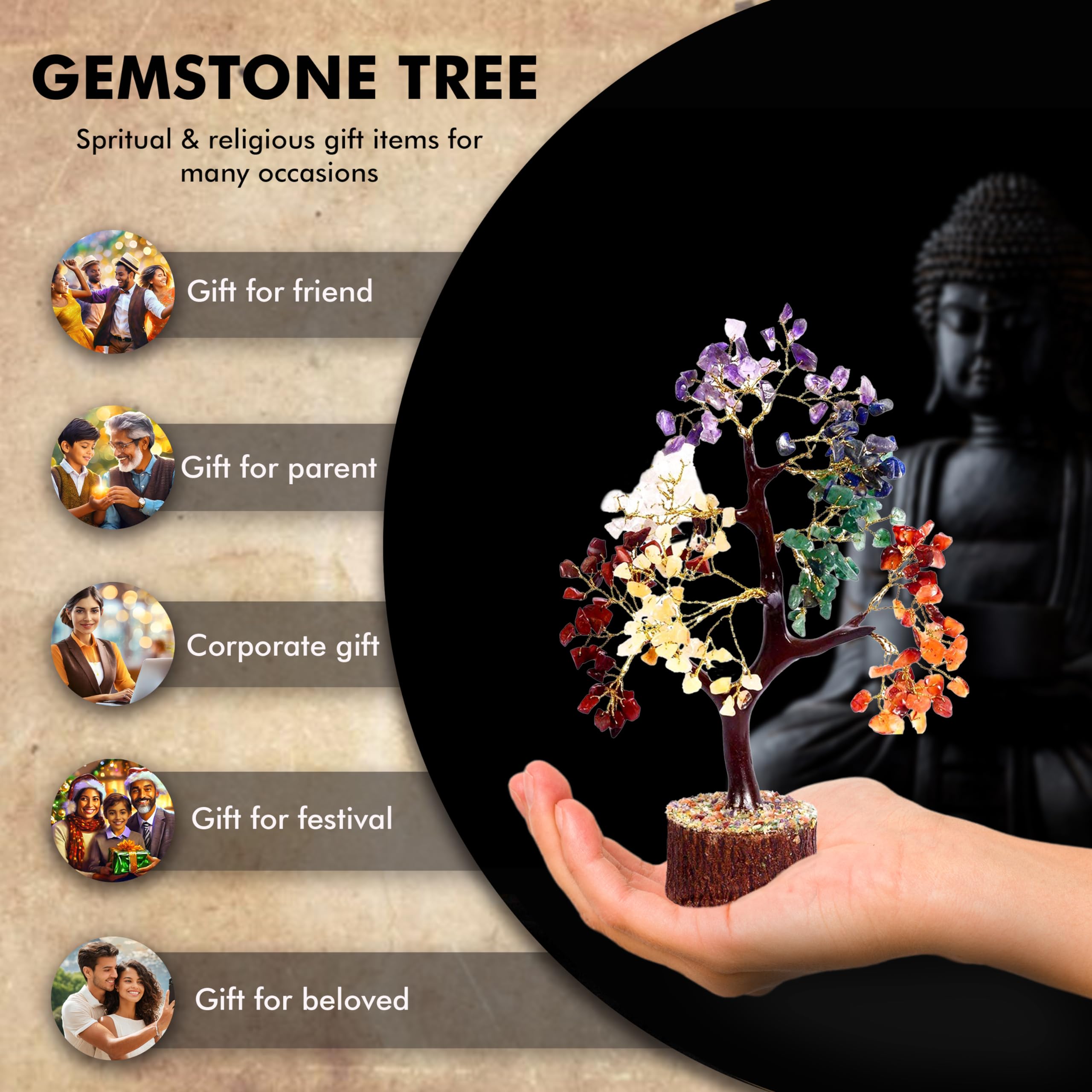 Wonder Care Crystal Tree for Home Decorations and Healing Stones Room Crystal Decor [Multi Crystal 150 Beads