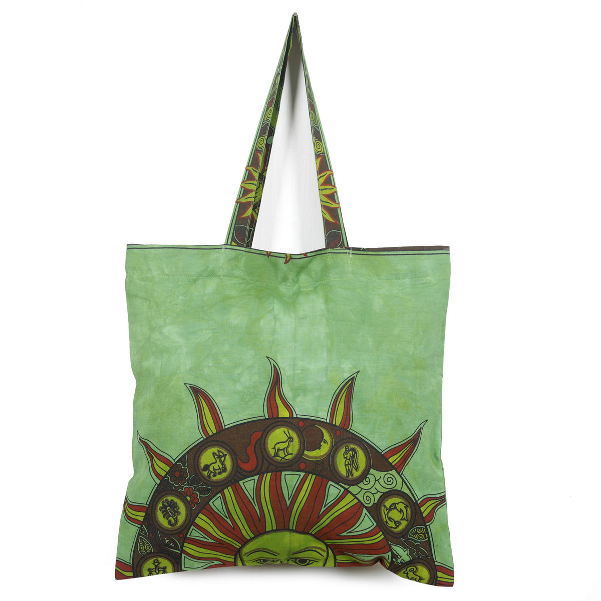 Ravaiyaa - Attitude is everything Cotton Shopping Bag Purse Bags Women Tote Shoulder Handbag (Green Sun Astrology Bag - 11)