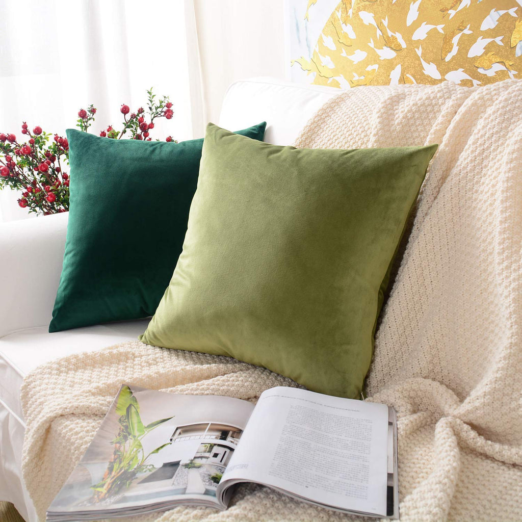 Khooti Velvet Cushion Cover, 18x18 Inch | Olive | Pack of 5 | Solid Plain Soft & Smooth, Decorative Cushion Covers for Living Room, Bedroom, Couches, Chairs, Sofas, Beds & Home Decor