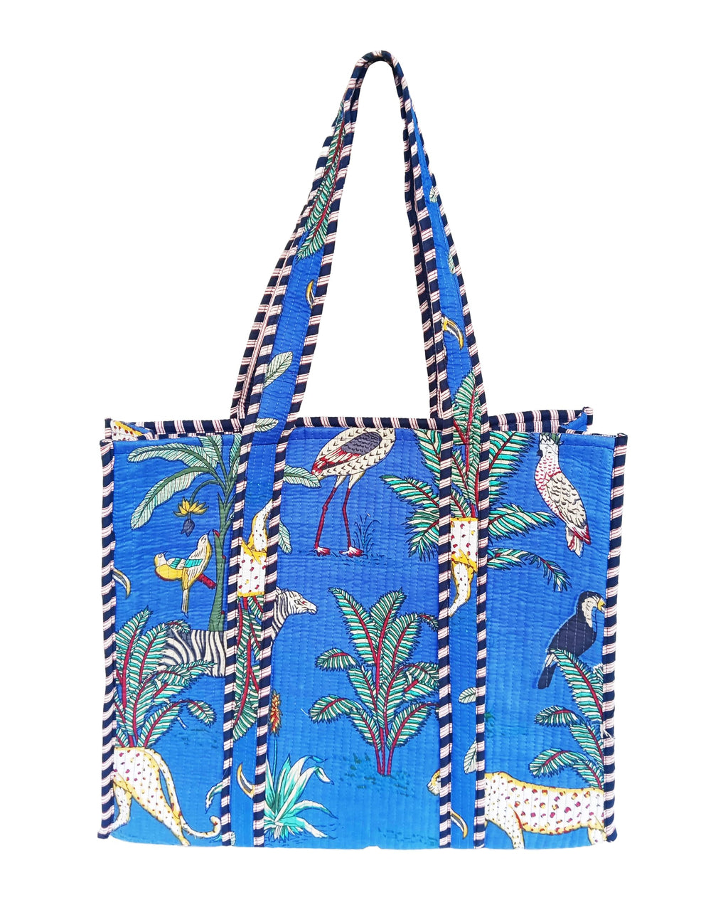 Rastogi Handicrafts Quilted Cotton Women Beautiful Printed Grocery Shopping Bag, Shoulder Bag, Tote Bag, Travel Bags, Blue, 18X6X15 Inch