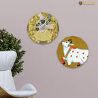 Artvibes Shrinath Ji & Cow Pichwai Art Round Shape MDF Wooden Wall Decor Items | Living Room | Handcrafted Art | Wall Poster | Aesthetic Wooden Decor | Art Print | Unique Gift (WH_8812N), Set of 2