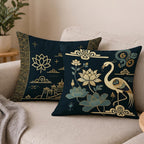 STITCHNEST Satin Cushion Covers with, Lotus & Gold Detailing – 24x24 Inch Decorative Pack of 2 for Living Room, Drawing Room, or Modern Ethnic Home Decor