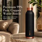 KasaCore Premium Copper Water Bottle 750 ml 99% Pure Copper | Leakproof Bottle with Matte Black Finish for Office Gym Travel Daily Use (BLACK)