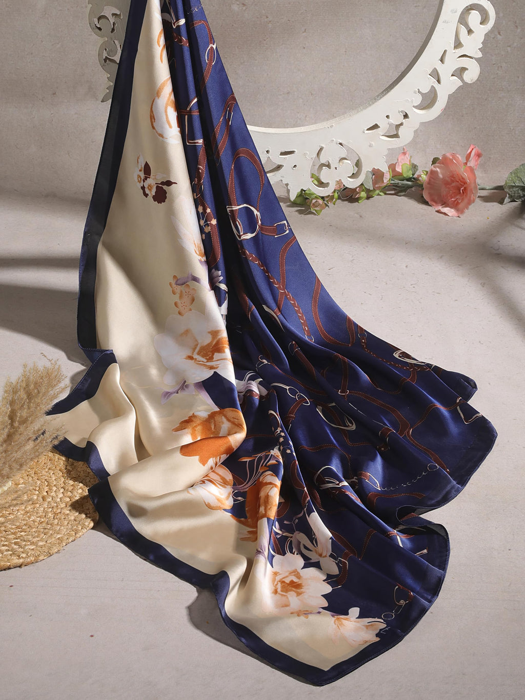 CrossKulture Two Toned Silken Satin Feel Scarf for Women | Stylish, Soft & Lightweight Stole | Satin Feel Neck Scarf, Hair Scarf, Head Scarf