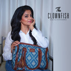 THE CLOWNFISH Lorna Printed Handicraft Fabric Handbag for Women Office Bag Ladies Shoulder Bag Tote for Women College Girls (Bottle Green)
