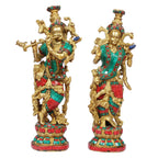 Svarup Brass Radha Krishna Murti Big Size Idol for Gift Height 14 Inch Weight 7.2 Kg Multicolor