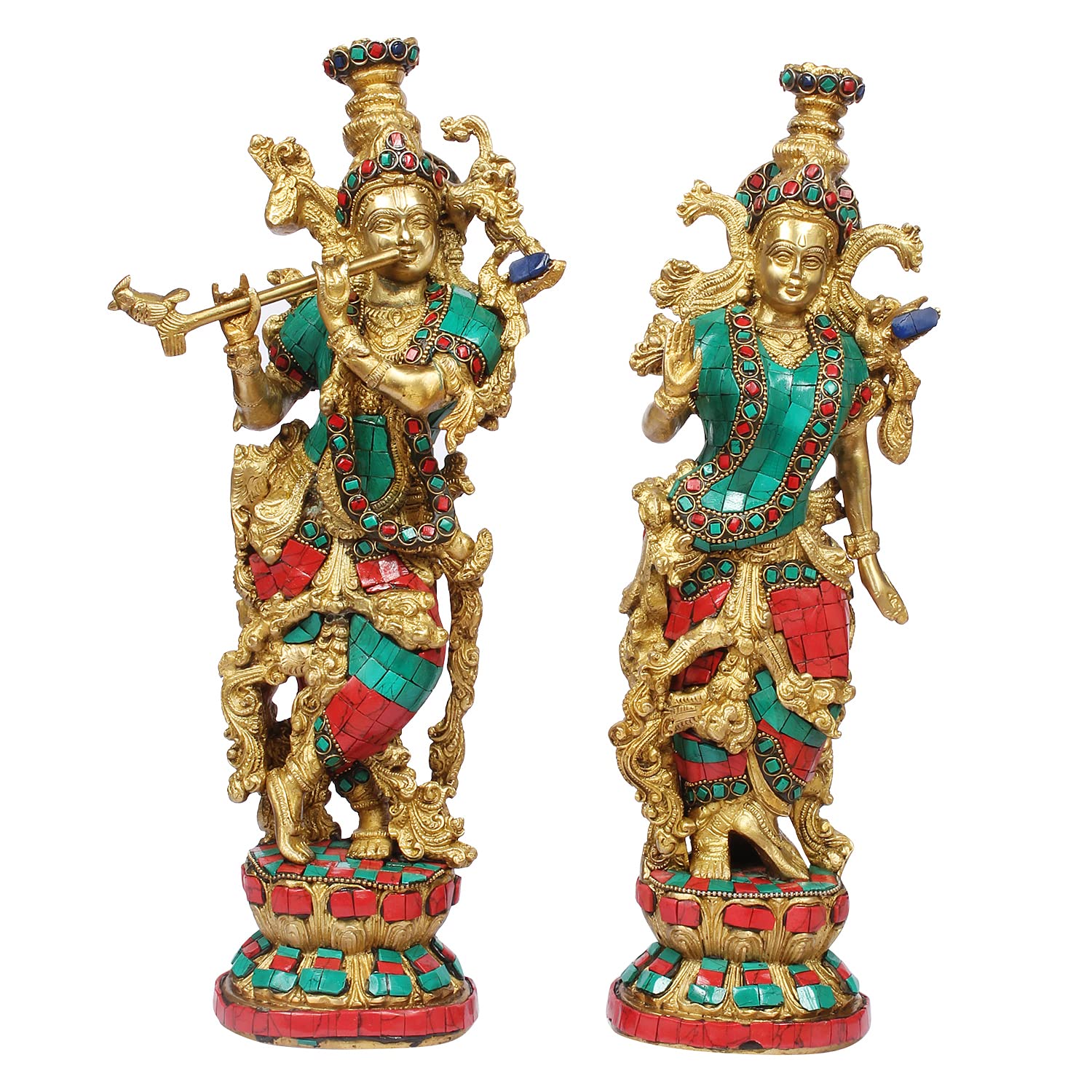 Svarup Brass Radha Krishna Murti Big Size Idol for Gift Height 14 Inch Weight 7.2 Kg Multicolor