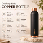 KasaCore Premium Copper Water Bottle 750 ml 99% Pure Copper | Leakproof Bottle with Matte Black Finish for Office Gym Travel Daily Use (BLACK)