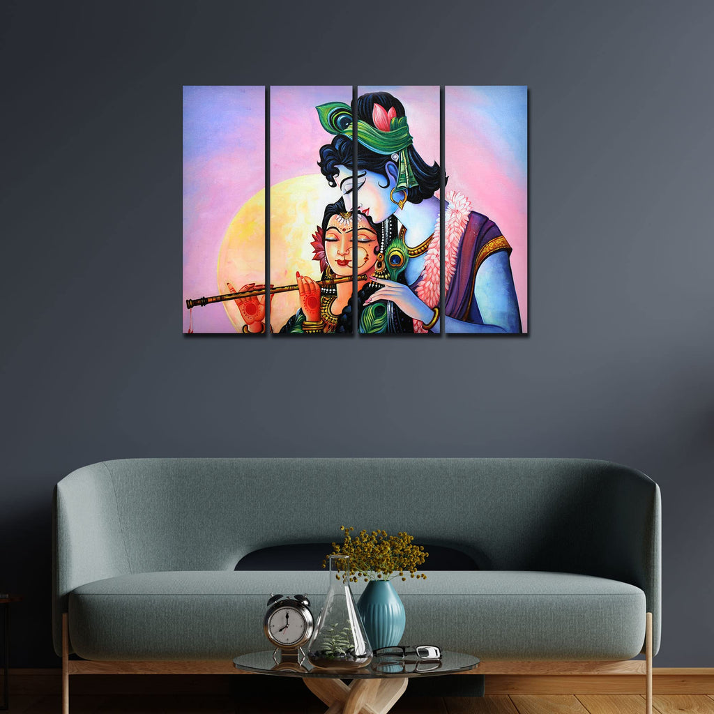 VIBECRAFTS Shree Radha Krishna 4 Pieces Canvas Wall Painting Fitted With Wooden Frame For Home | Office | Living Room | Gift(PTVC4Pcs1_13510)
