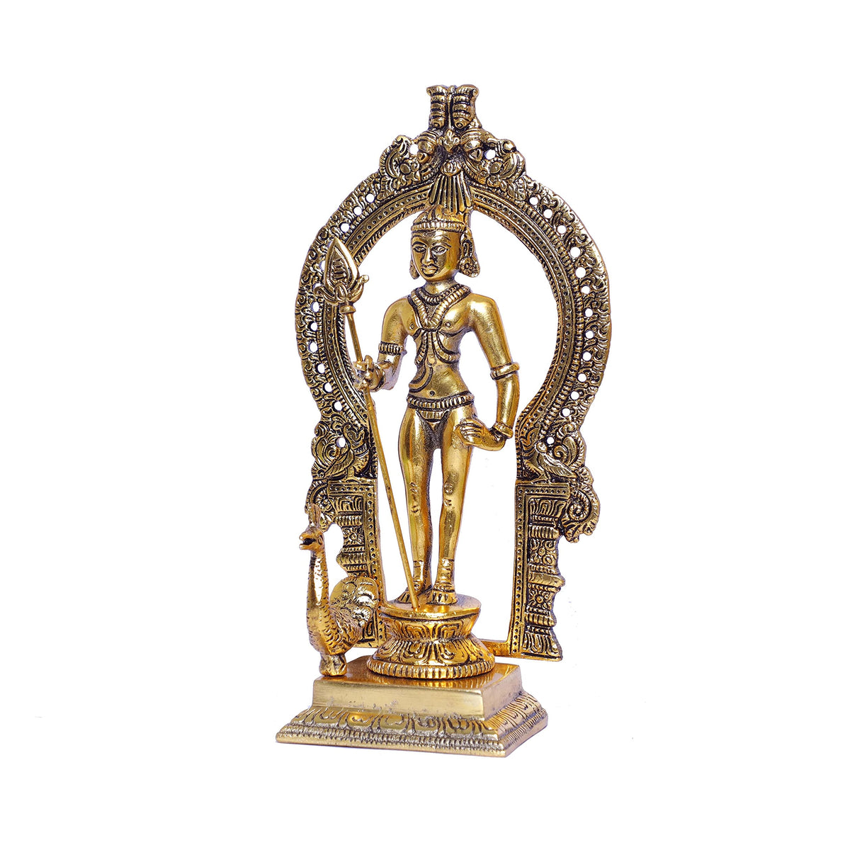 KridayKraft Metal Murugan Swami (Kartikeya) Statue Standing with Peacock, Swaminatha,Skanda Swamiji, Subramanyam Murti for Pooja, Vastu & Home,Office Decor,Religious Idol
