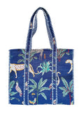 Rastogi Handicrafts Quilted Cotton Women Beautiful Printed Grocery Shopping Bag, Shoulder Bag, Tote Bag, Travel Bags, Dark Blue, 18X6X15 Inch