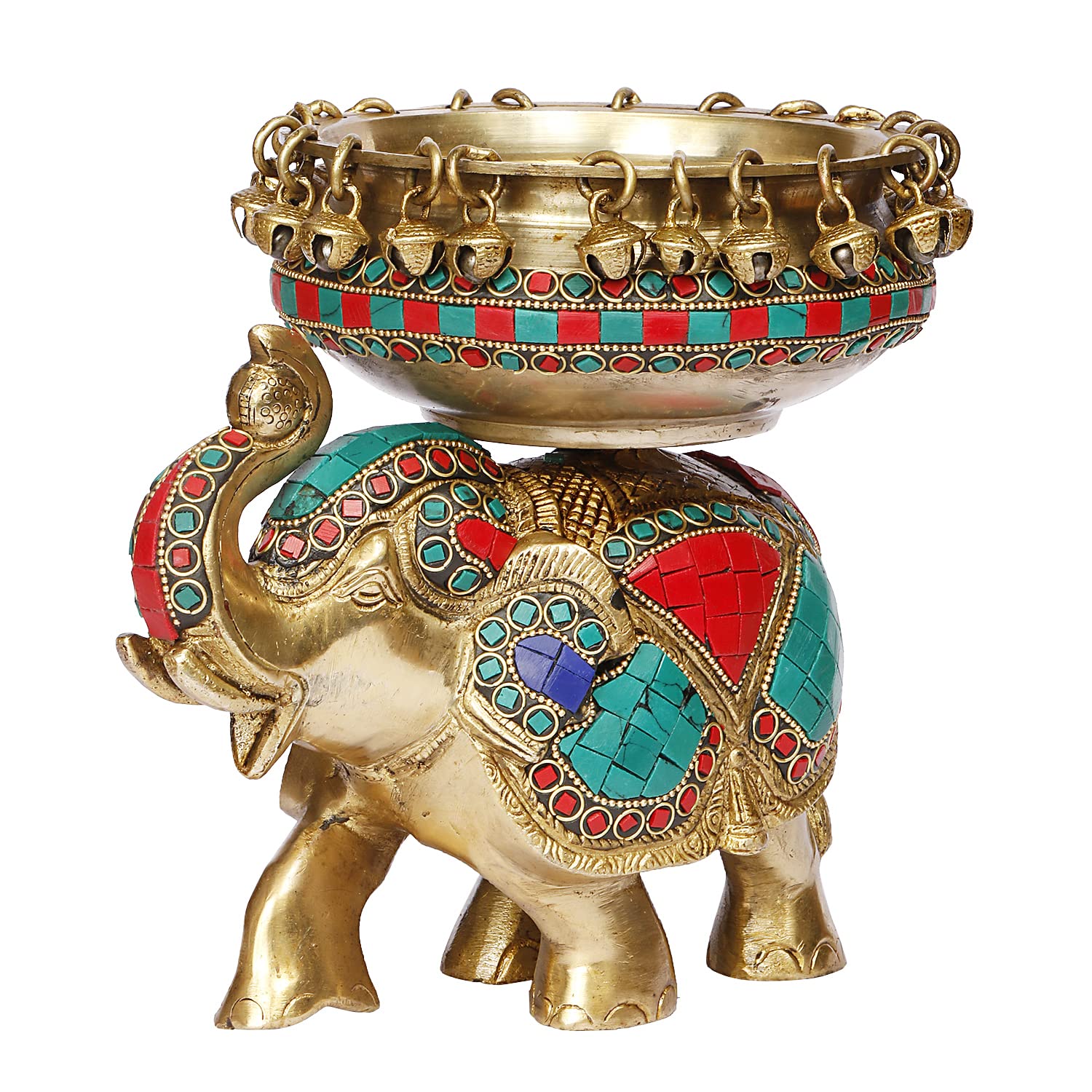 ARTVARKO Brass Multicolor Elephant Urli Decorative Urli Bowl for Flowers Handcrafted Round Floating Floral Candles Bowl for Home, Office, Living Room Decor Gift