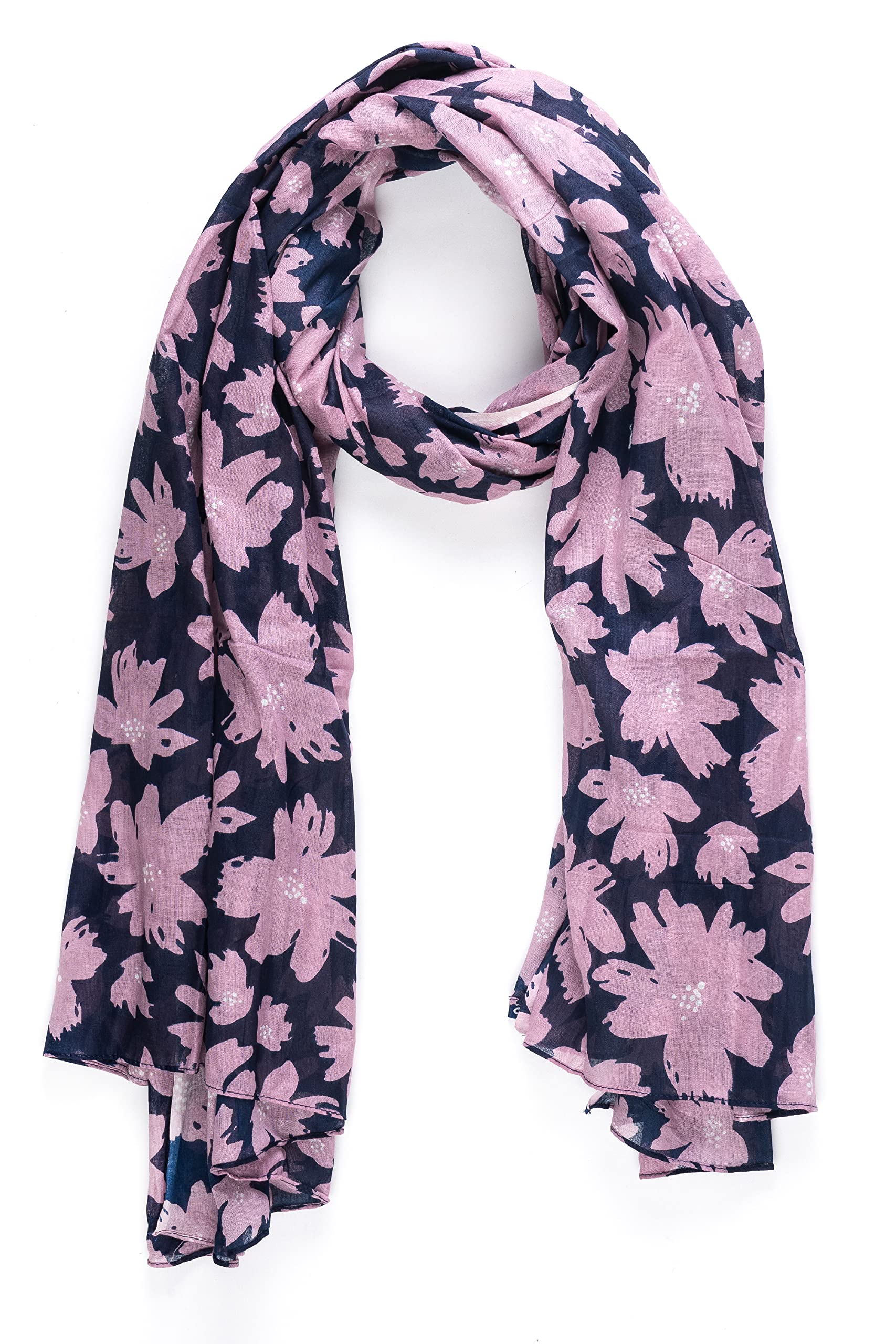 AQVA Printed Cotton Scarf for Women Stylish (Bahar Navy Lilac) | Head and Face Cover Scarf for Girls with 100% Cotton | Soft & Lightweight Scarves/Stoles for all Weather (72 x 43 in)