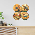 Artvibes Indian Cultural Art Decorative Wall Art MDF Wooden Wall Hanger for Living Room | Room Decoration | Handcrafted Art | Wall Illustrations | Artworks Hangings | Gift Items (WH_8431N), Set of 4