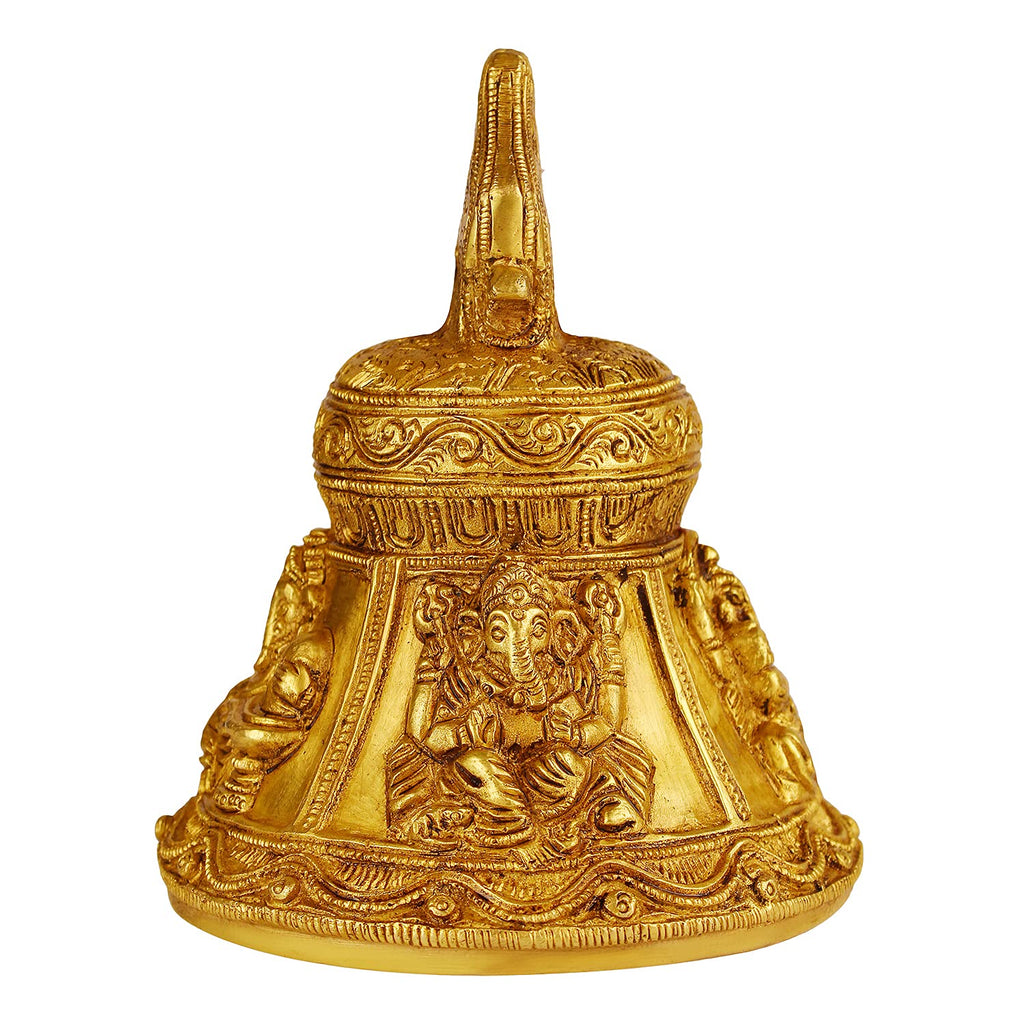 Artvarko Ethnic Handcrafted Engraved Ganesha on Brass Hanging Big Bell with Chain Hanging for Pooja Puja Room Mandir Ghanta Home Entrance Decor