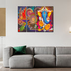 VIBECRAFTS Beautiful Shree Ganesha 4 Pieces Canvas Wall Painting Fitted With Wooden Frame For Home | Office | Living Room | Gift(PTVC4Pcs1_13528)
