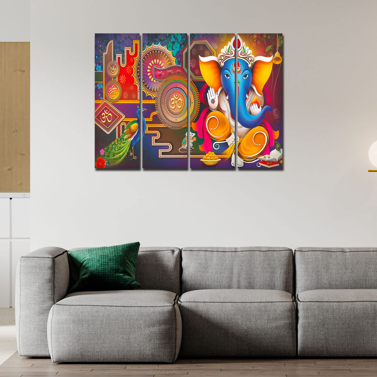 VIBECRAFTS Beautiful Shree Ganesha 4 Pieces Canvas Wall Painting Fitted With Wooden Frame For Home | Office | Living Room | Gift(PTVC4Pcs1_13528)