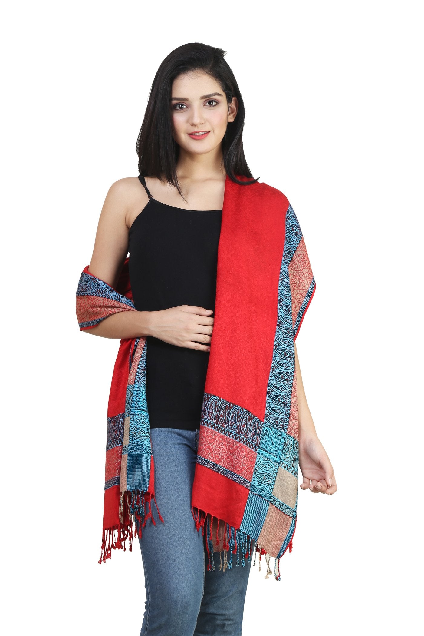 Bravezi Women's Floral Design Winter Shawl (Red)