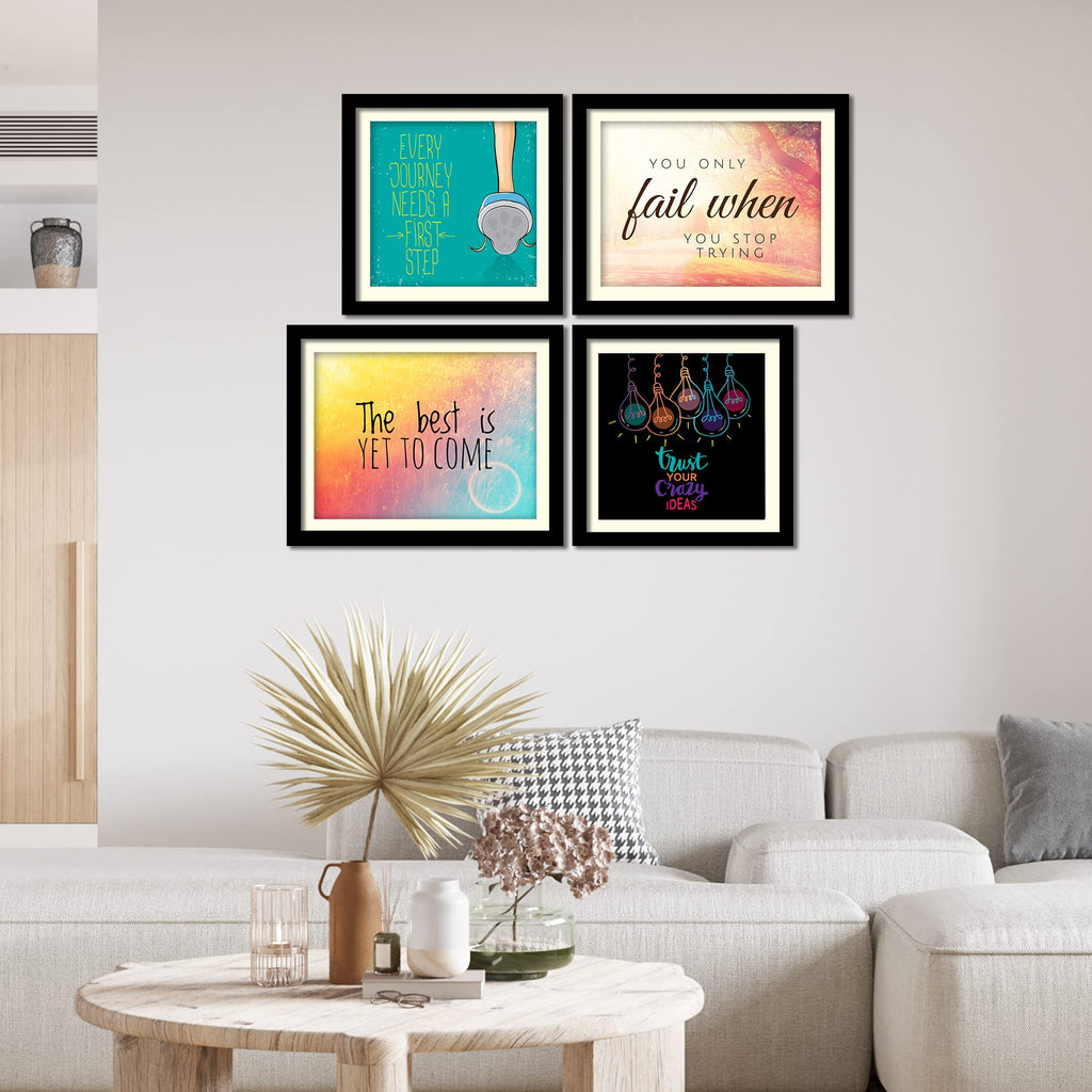 VIBECRAFTS Motivational Quotes Wall Hanging Frame Set of 4 For Office Digital Reprint Posters with Synthetic Wooden Frame Home, Office Decorative Gift Item(15 inch x 12 inch)(PFVC4Pcs3_1514)