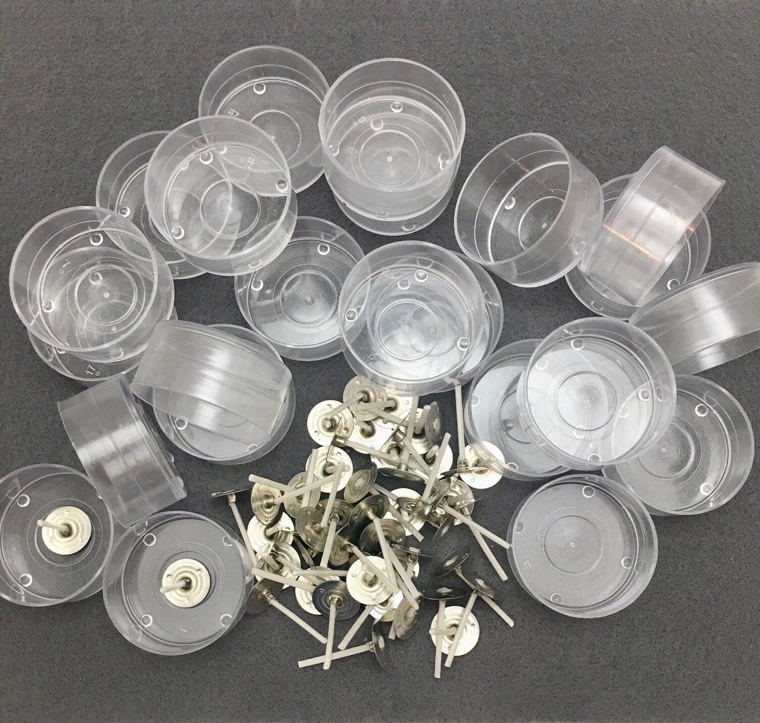 Jhintemetic® - Pack of 25 Plastic Acrylic Round Shape Tealight Cups Holders with 25 Candle Wicks (1-Inch) for DIY Candle Making (Pack of 25, Round Shape)