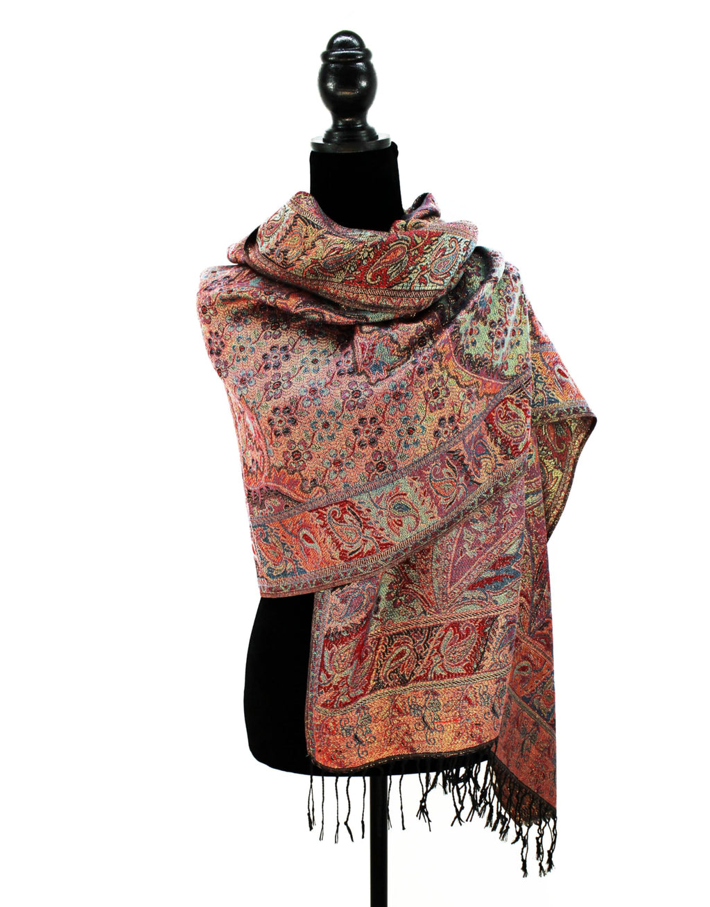 PASKMLNA Paisley Pattern Tow Layered Woven Pashmina Shawl Scarf Wrap Stole, Black Pk Metalic Paisley, Large