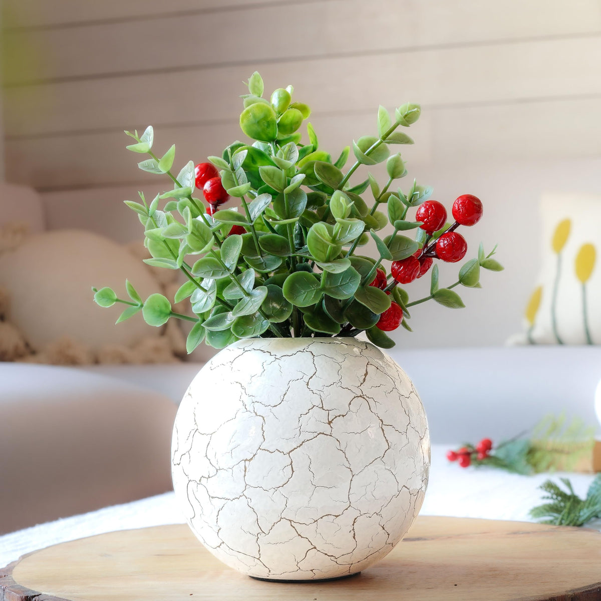 BEHOMA Metal Ball Round Metal Vase for, White