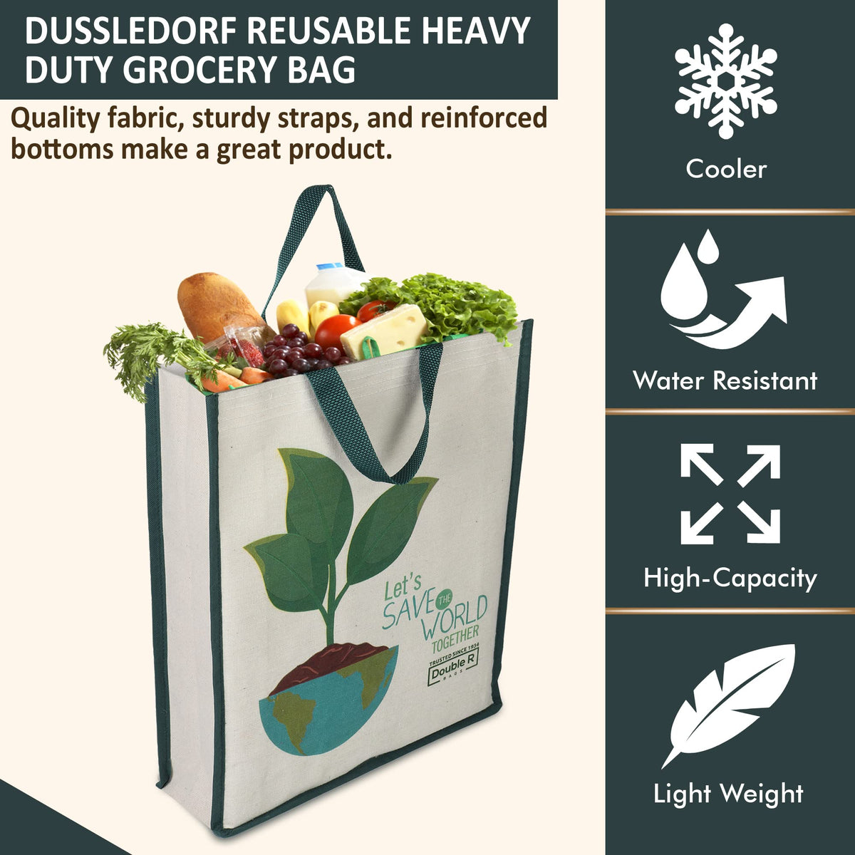 DOUBLE R BAGS Eco-Friendly, Reusable & Multi-Purpose Cotton Canvas Bag With Reinforced Handles For Kitchen Essentials Grocery, Fruits And Vegetables (Letsave-01, Pack Of 1)