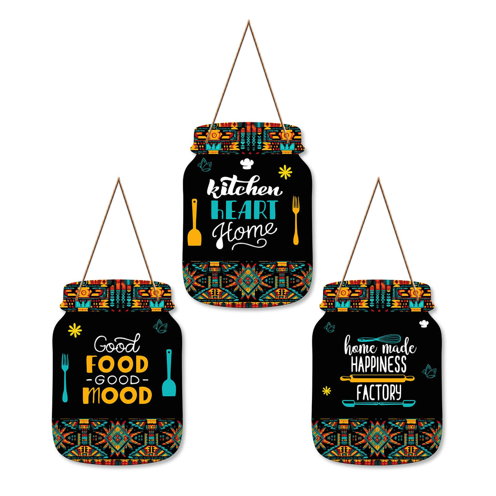 Artvibes Good Food Good Mood Quote Printed Wooden Wall Hanging for Kitchen | Cafe | Restaurant | Dining Room | Quotes Decor Item | Wall Poster | Food Quotes Decoration | Gift Items(WH_8920N), Set of 3