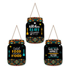 Artvibes Good Food Good Mood Quote Printed Wooden Wall Hanging for Kitchen | Cafe | Restaurant | Dining Room | Quotes Decor Item | Wall Poster | Food Quotes Decoration | Gift Items(WH_8920N), Set of 3