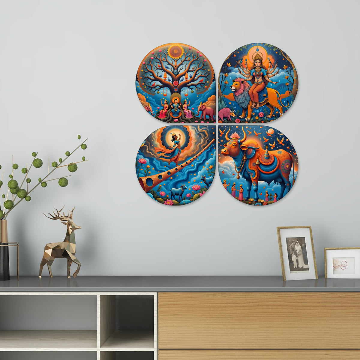 Artvibes Spiritual Decorative MDF Wooden Wall Art for Home | Graphic Artwork | Door Decoration Items | Paintings For Wall | Aesthetic Wooden Decor | Handcrafted Art | Ideal Gifts (WH_8440N), Set of 4