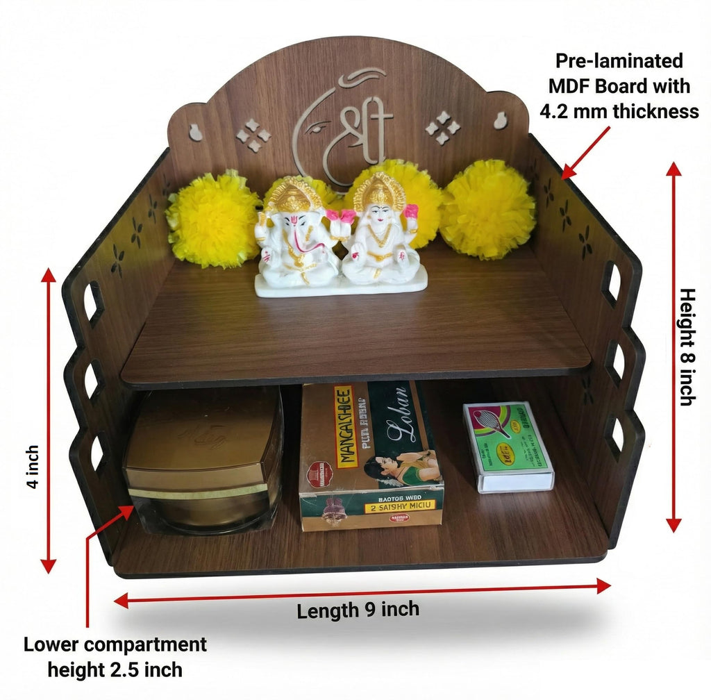 Bindian Wooden Pooja Mandir for Home Wall Mounted | Wooden Table Top God Temple | Pooja Stand for Home | Puja Mandir | Puja Unit for House | Temple for Office (Temple 5)