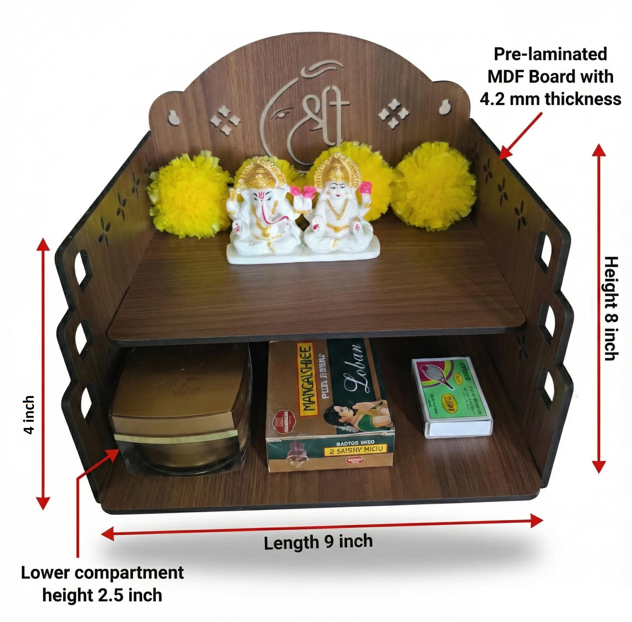 Bindian Wooden Pooja Mandir for Home Wall Mounted | Wooden Table Top God Temple | Pooja Stand for Home | Puja Mandir | Puja Unit for House | Temple for Office (Temple 5)