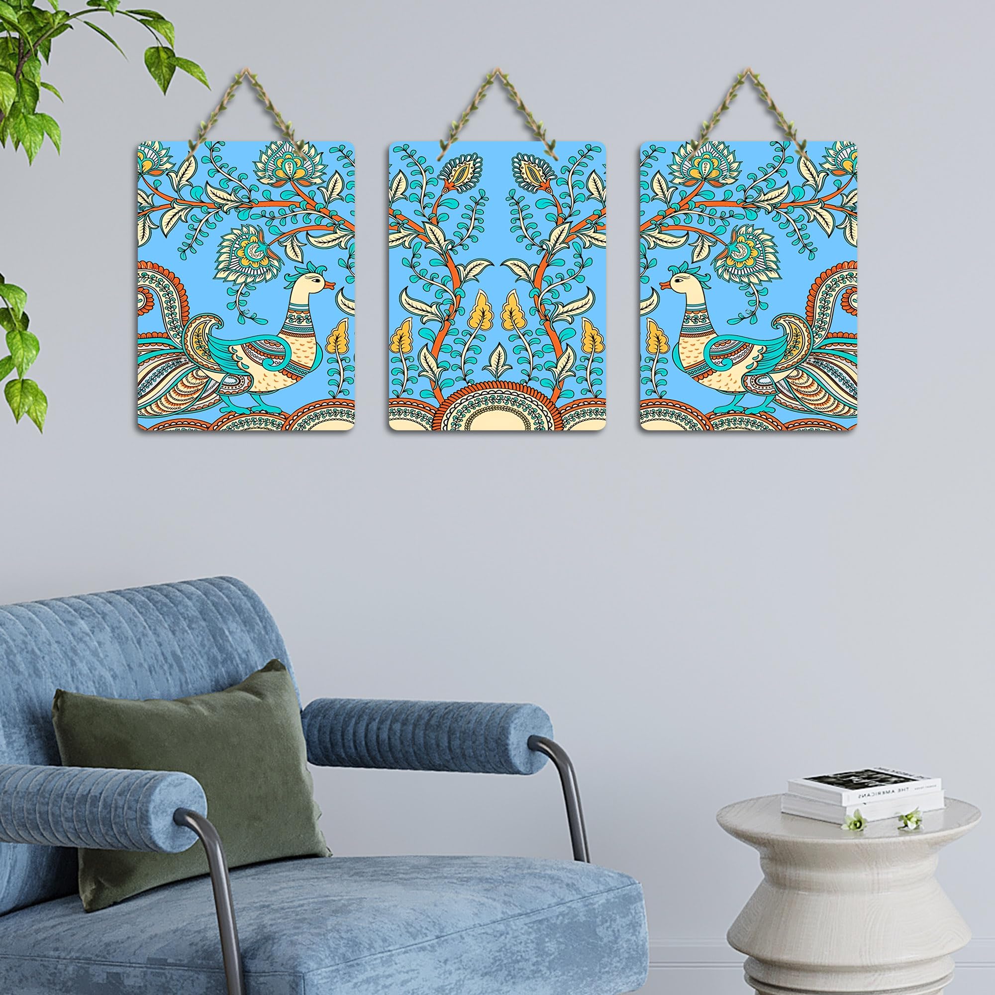 Artvibes Kalamkari Art Wooden Wall Hanger for Home Decor | Living Room | Wall Art Paintings | Wall Illustrations | Wall Accents | Door Hanging Art Items | Gift Items (WH_96160N), Set of 3
