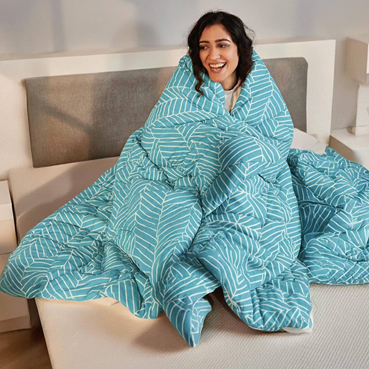 SleepyCat Luxurious All Season Reversible Printed Comforter - 200 TC | Hotel Like Feel with Down Alternative Lightweight Microfiber Fill, Single Size 90x60 Inches (Mist Stripe) Kafalo